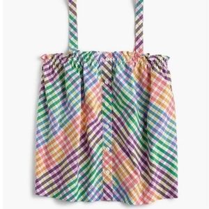 NWOT J.Crew Bright Rainbow Gingham Ruffle Top